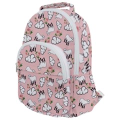 Vintage Lamb Pattern Pink Rounded Multi Pocket Backpack