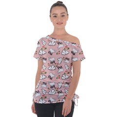 Vintage Lamb Pattern Pink Tie-up Tee