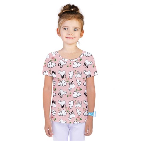 Vintage Lamb Pattern Pink Kids  One Piece Tee by snowwhitegirl