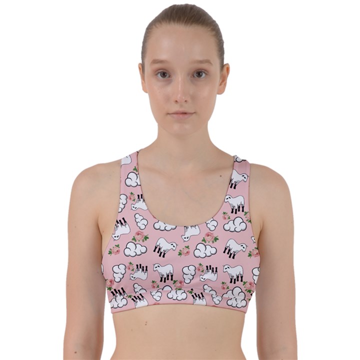 Vintage Lamb Pattern Pink Back Weave Sports Bra