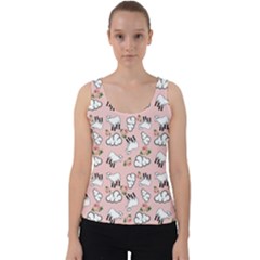 Vintage Lamb Pattern Pink Velvet Tank Top