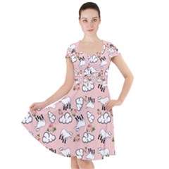 Vintage Lamb Pattern Pink Cap Sleeve Midi Dress