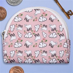 Vintage Lamb Pattern Pink Horseshoe Style Canvas Pouch