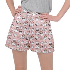 Vintage Lamb Pattern Pink Stretch Ripstop Shorts