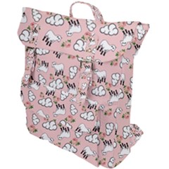 Vintage Lamb Pattern Pink Buckle Up Backpack