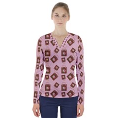 Shopping Bag Pattern Pink V-neck Long Sleeve Top by snowwhitegirl