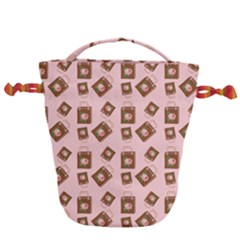 Shopping Bag Pattern Pink Drawstring Bucket Bag