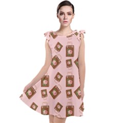 Shopping Bag Pattern Pink Tie Up Tunic Dress