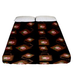 Shopping Bag Pattern Black Fitted Sheet (king Size) by snowwhitegirl