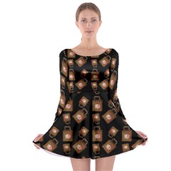 Shopping Bag Pattern Black Long Sleeve Skater Dress by snowwhitegirl