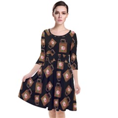 Shopping Bag Pattern Black Quarter Sleeve Waist Band Dress