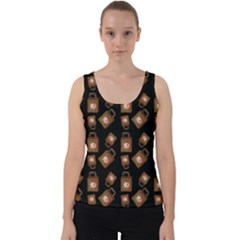 Shopping Bag Pattern Black Velvet Tank Top