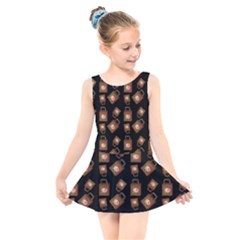 Shopping Bag Pattern Black Kids  Skater Dress Swimsuit