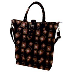 Shopping Bag Pattern Black Buckle Top Tote Bag