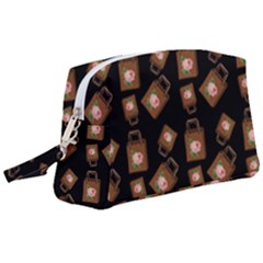 Shopping Bag Pattern Black Wristlet Pouch Bag (large)