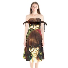 Olivia In The Fields Shoulder Tie Bardot Midi Dress by snowwhitegirl