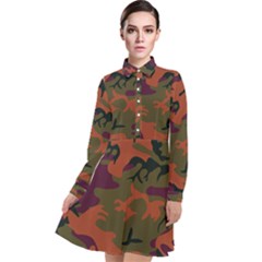 Camouflage Orange Long Sleeve Chiffon Shirt Dress