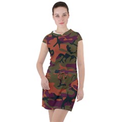 Camouflage Orange Drawstring Hooded Dress