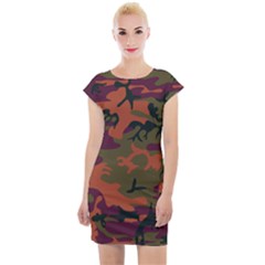 Camouflage Orange Cap Sleeve Bodycon Dress