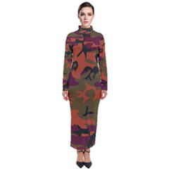 Camouflage Orange Turtleneck Maxi Dress