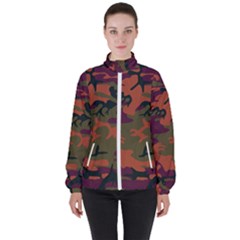 Camouflage Orange Women s High Neck Windbreaker