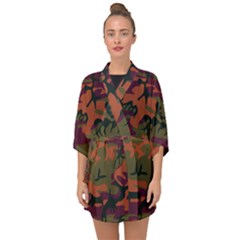 Camouflage Orange Half Sleeve Chiffon Kimono