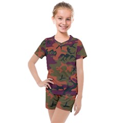 Camouflage Orange Kids  Mesh Tee And Shorts Set