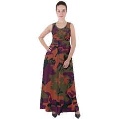 Camouflage Orange Empire Waist Velour Maxi Dress