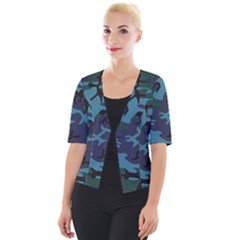 Camouflage Blue Cropped Button Cardigan