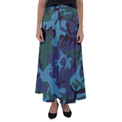 Camouflage Blue Flared Maxi Skirt by snowwhitegirl