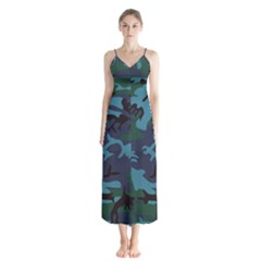 Camouflage Blue Button Up Chiffon Maxi Dress by snowwhitegirl