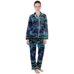 Camouflage Blue Satin Long Sleeve Pyjamas Set