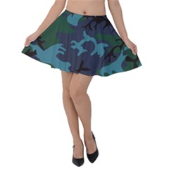 Camouflage Blue Velvet Skater Skirt by snowwhitegirl