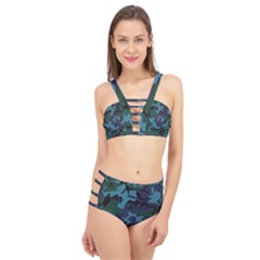 Camouflage Blue Cage Up Bikini Set