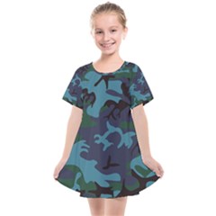 Camouflage Blue Kids  Smock Dress