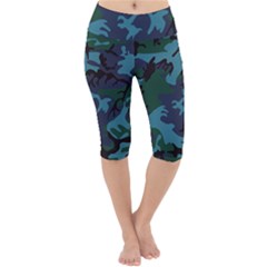 Camouflage Blue Lightweight Velour Cropped Yoga Leggings