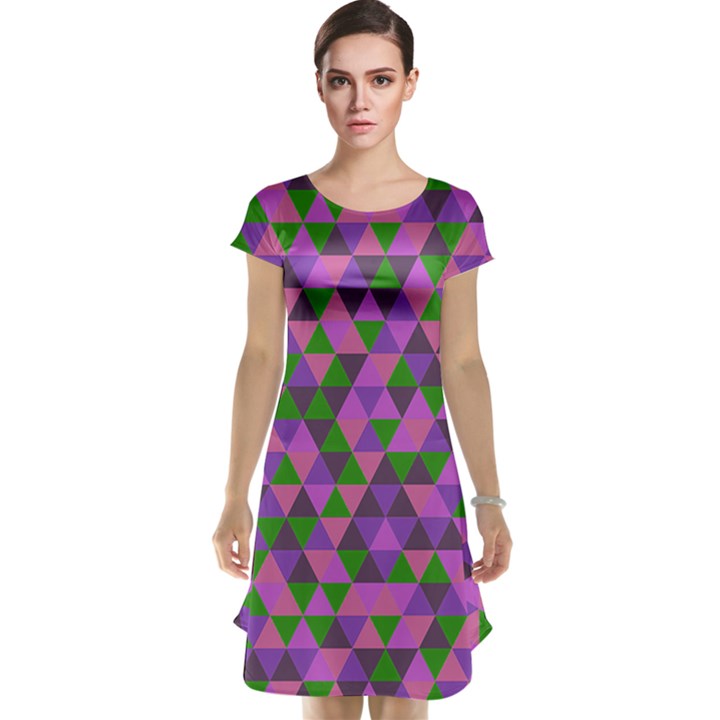 Retro Pink Purple Geometric Pattern Cap Sleeve Nightdress