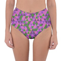 Retro Pink Purple Geometric Pattern Reversible High-Waist Bikini Bottoms