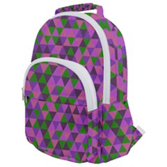 Retro Pink Purple Geometric Pattern Rounded Multi Pocket Backpack