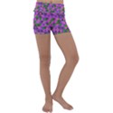 Retro Pink Purple Geometric Pattern Kids  Lightweight Velour Yoga Shorts View1