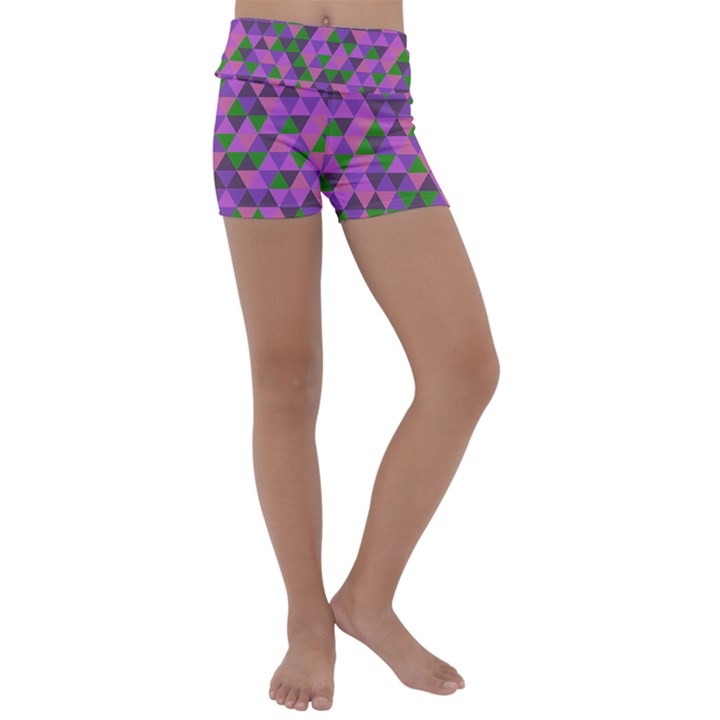 Retro Pink Purple Geometric Pattern Kids  Lightweight Velour Yoga Shorts