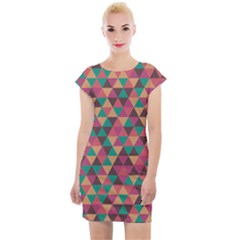 Retro Orange Green Geometric Pattern Cap Sleeve Bodycon Dress