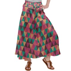 Retro Orange Green Geometric Pattern Satin Palazzo Pants