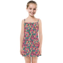 Retro Orange Green Geometric Pattern Kids  Summer Sun Dress