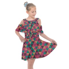 Retro Orange Green Geometric Pattern Kids  Shoulder Cutout Chiffon Dress by snowwhitegirl