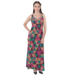 Retro Orange Green Geometric Pattern Sleeveless Velour Maxi Dress