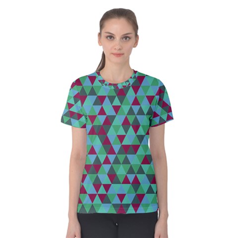 Retro Teal Green Geometric Pattern Women s Cotton Tee by snowwhitegirl