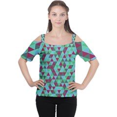 Retro Teal Green Geometric Pattern Cutout Shoulder Tee