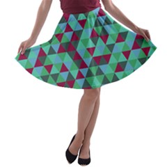 Retro Teal Green Geometric Pattern A-line Skater Skirt by snowwhitegirl