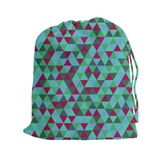 Retro Teal Green Geometric Pattern Drawstring Pouch (xxl) by snowwhitegirl